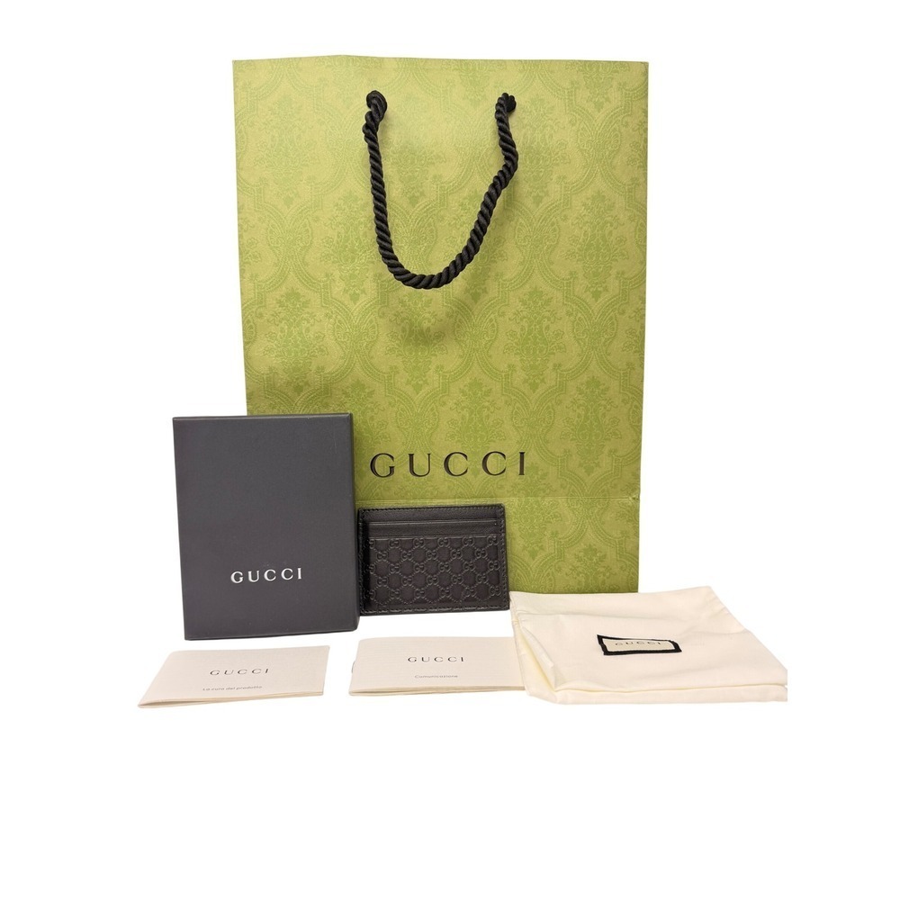 Gucci Micro GG Guccissima Black Leather Card Holder Wallet Mens Auth Box - Picture 11 of 16